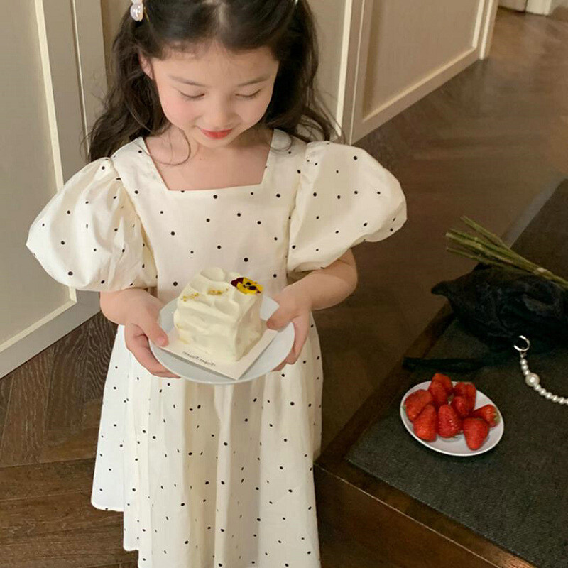 Tüdrukute kleit, täpiline mullivarrukas, pitsiline kleit Printsessi kleit Suvine peokleit Printsessi kleit Lastele Beebi Lastele Tüdrukute riided