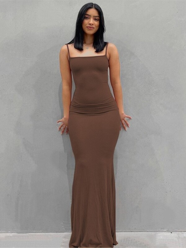 Rochii de vară 2023 pentru femei, sexy, petrecere, nuntă, seară, cu bretele spaghete, bandaj, rochie lungă, solidă, slabă, trompetă, rochii negre