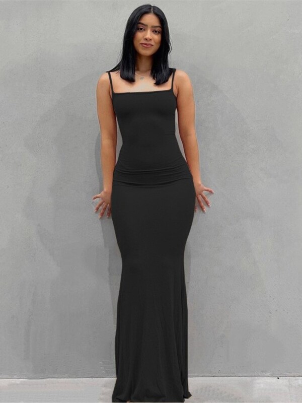 Rochii de vară 2023 pentru femei, sexy, petrecere, nuntă, seară, cu bretele spaghete, bandaj, rochie lungă, solidă, slabă, trompetă, rochii negre