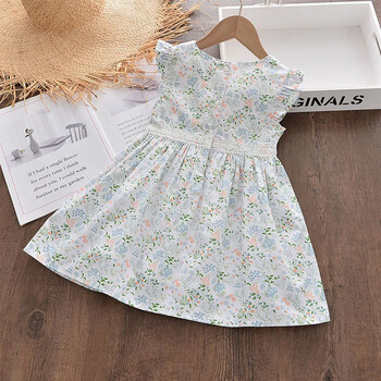 Flowers Girls Dresses 2024 New Fashion Παιδικά Ρούχα Καλοκαιρινό Floral Vestidos Βαμβακερά παιδικά ρούχα 4-7 ετών Στολή