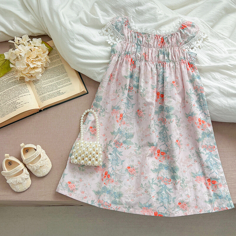 Baby Kid riided Tüdrukute Suvine Printsessi Kleit Hingav lühikeste varrukatega Kleit Daami Sweet Lilleline Vestidos Kleit Lasteriided