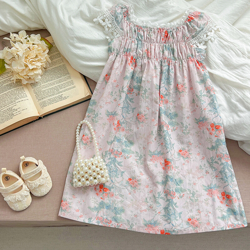 Baby Kid riided Tüdrukute Suvine Printsessi Kleit Hingav lühikeste varrukatega Kleit Daami Sweet Lilleline Vestidos Kleit Lasteriided