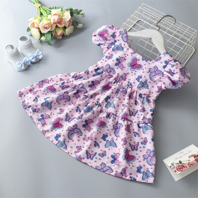 Suvised väikelaste kleidid Beebi tüdrukute riided Armsad lilled Prinditud vibu lapsed Printsessikleit Tüdrukud vabaajakleit Lasteriided