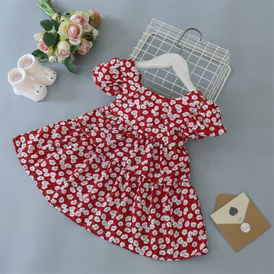 Suvised väikelaste kleidid Beebi tüdrukute riided Armsad lilled Prinditud vibu lapsed Printsessikleit Tüdrukud vabaajakleit Lasteriided