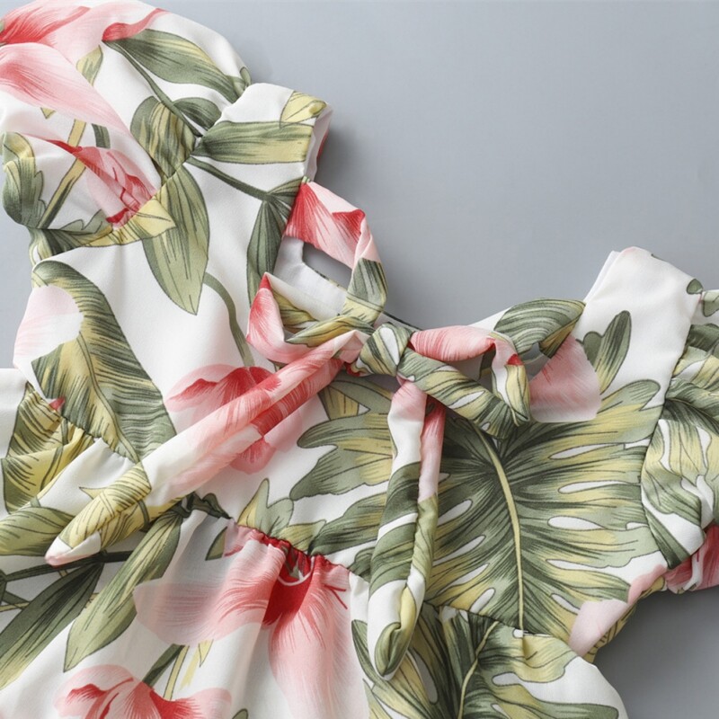 Suvised väikelaste kleidid Beebi tüdrukute riided Armsad lilled Prinditud vibu lapsed Printsessikleit Tüdrukud vabaajakleit Lasteriided