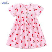 Little Maven Îmbrăcăminte pentru copii 2024 Rochii roz pentru fetițe Rochii de vacanță de vară cu cireșe din desene animate Haine pentru copii Rochie de petrecere