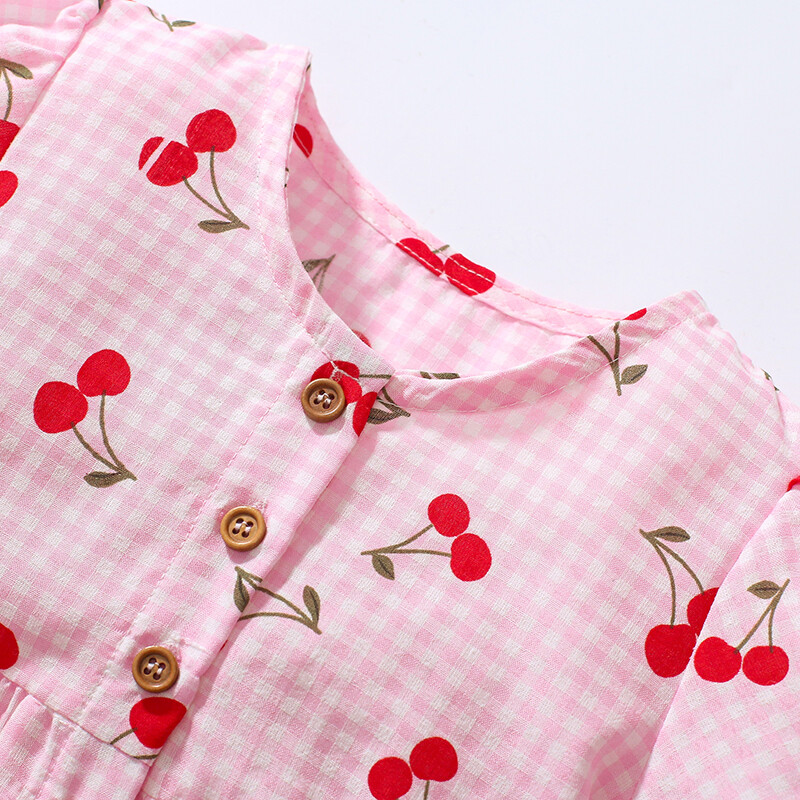 Little Maven Îmbrăcăminte pentru copii 2024 Rochii roz pentru fetițe Rochii de vacanță de vară cu cireșe din desene animate Haine pentru copii Rochie de petrecere