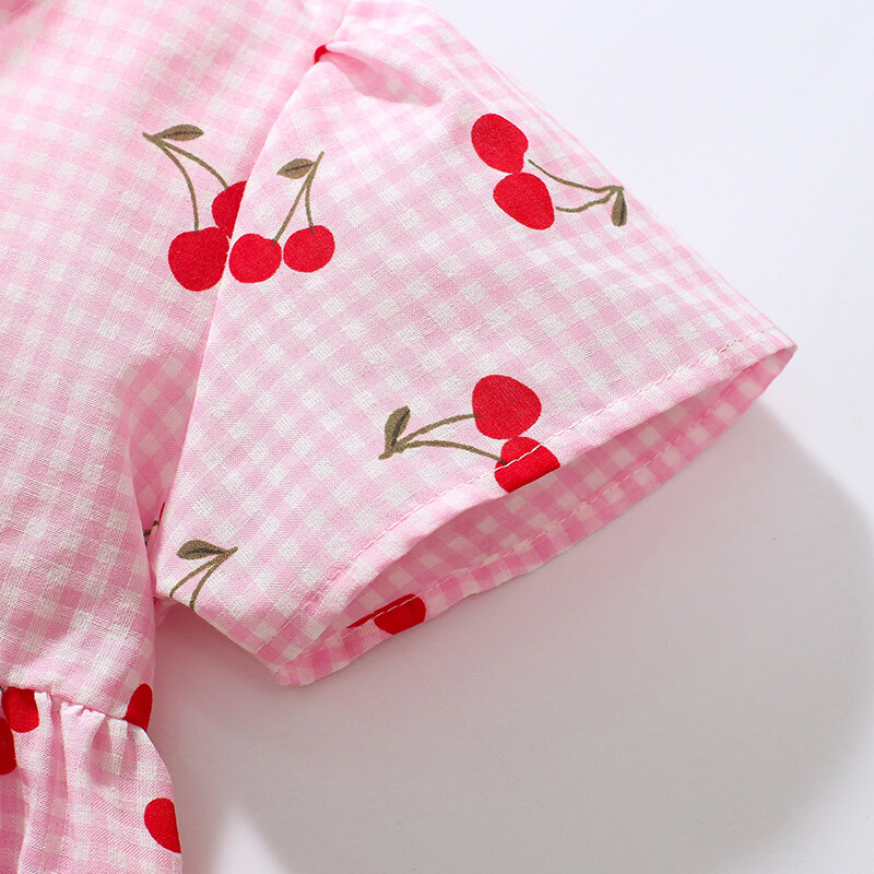 Little Maven Îmbrăcăminte pentru copii 2024 Rochii roz pentru fetițe Rochii de vacanță de vară cu cireșe din desene animate Haine pentru copii Rochie de petrecere