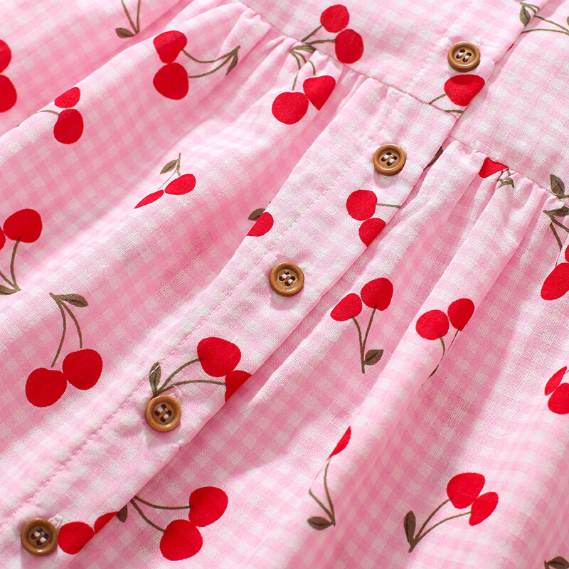 Little Maven Îmbrăcăminte pentru copii 2024 Rochii roz pentru fetițe Rochii de vacanță de vară cu cireșe din desene animate Haine pentru copii Rochie de petrecere