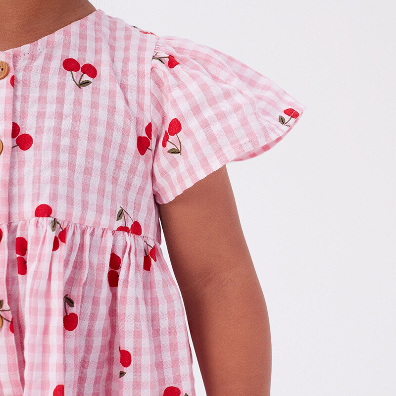 2024 Tüdrukute Roosad Kleidid Multifilmid Kirss Suvepuhkusekleidid Põhjuslikud Lasteriided Peokleit Moodsad puuvillased rõivad