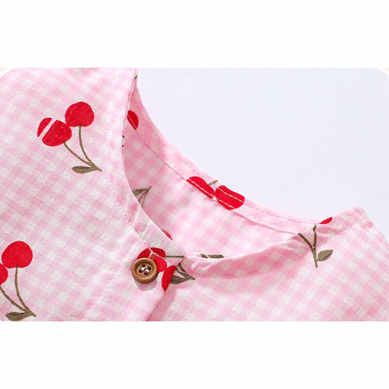 2024 Tüdrukute Roosad Kleidid Multifilmid Kirss Suvepuhkusekleidid Põhjuslikud Lasteriided Peokleit Moodsad puuvillased rõivad