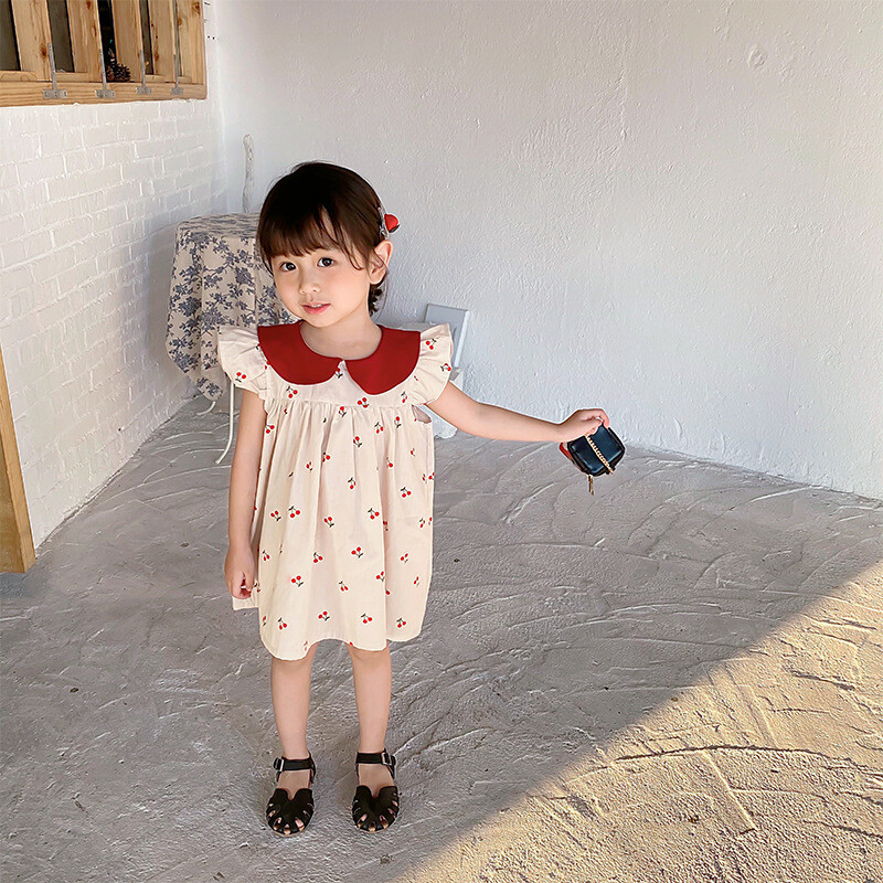 Tüdrukute suvekleit Laste värske ja kerge kirsspuuvillane Moekas varrukateta nukukleit 4-12T lastekleit tüdrukutele