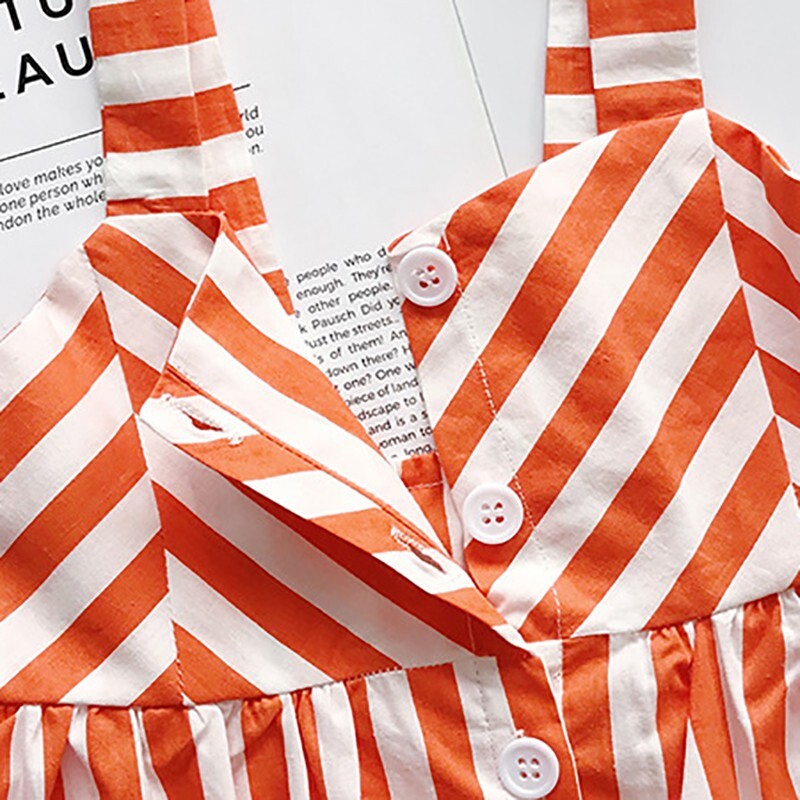 Tüdrukute triibutrükis Varrukateta kleit Suvine vabaaja printsesskleidid Taskuga õlgadeta beebiriided Laste Vestidos