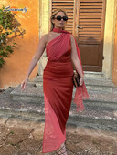 Naiste Elegantne narmastega sall, kontrastne marli midikleit, moodne õlgadeta seljata lõhestatud õhukesed kleidid, uued naiste pidulikud kleidid