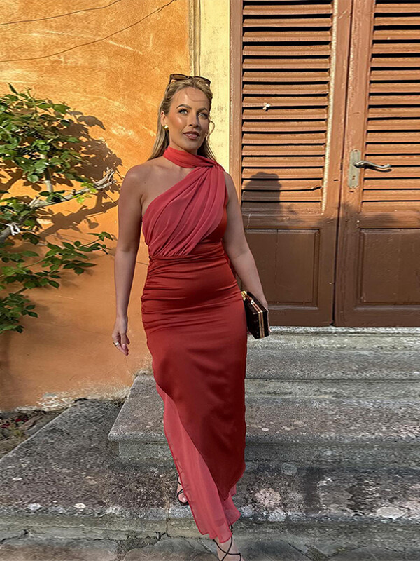 Naiste Elegantne narmastega sall, kontrastne marli midikleit, moodne õlgadeta seljata lõhestatud õhukesed kleidid, uued naiste pidulikud kleidid