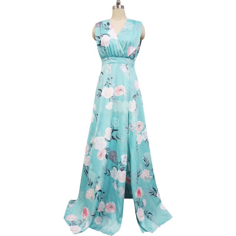 2024, primăvară vară, îmbrăcăminte nouă pentru femei, cu decolteu în V, fără mâneci, imprimată, fără spate, rochie mare leagăn, talie înaltă, rochie largi