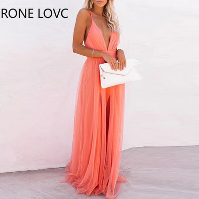 Ženska ljetna haljina s križanim mrežastim zakrpama, maksi haljina za zabave