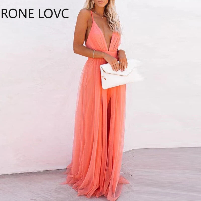 Ženska ljetna haljina s križanim mrežastim zakrpama, maksi haljina za zabave