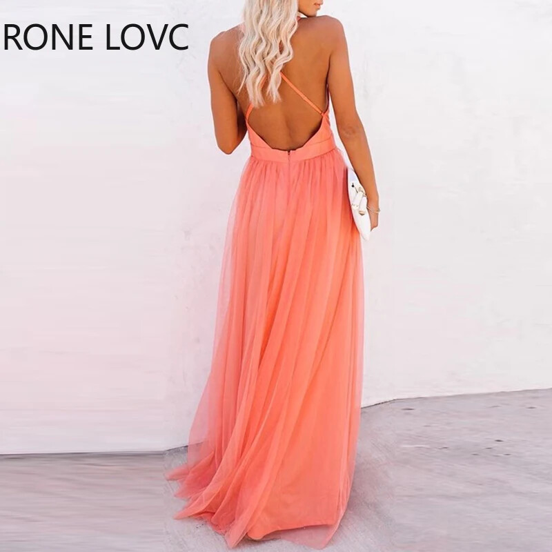 Ženska ljetna haljina s križanim mrežastim zakrpama, maksi haljina za zabave