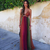 AYUALIN Rochii maxi de epocă cu talie de vară Rochii de petrecere scobite Rochii boho de plajă Rochie sexy fără mâneci cu bretele fără spate femei