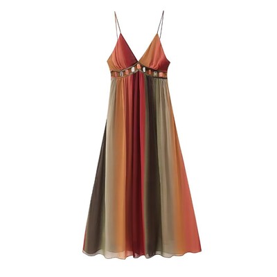 AYUALIN Rochii maxi de epocă cu talie de vară Rochii de petrecere scobite Rochii boho de plajă Rochie sexy fără mâneci cu bretele fără spate femei