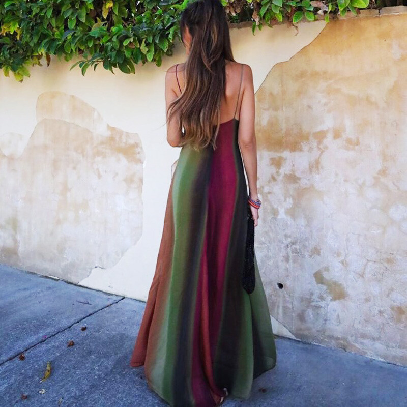 AYUALIN Rochii maxi de epocă cu talie de vară Rochii de petrecere scobite Rochii boho de plajă Rochie sexy fără mâneci cu bretele fără spate femei