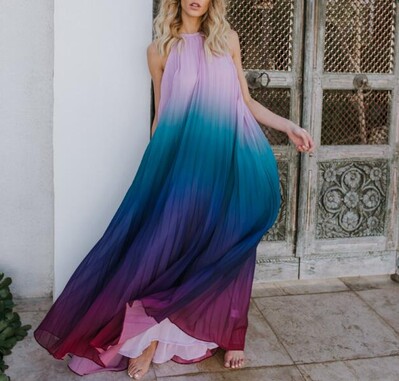 Pavasaris ir vasara naujo stiliaus Europos ir Amerikos moteriški drabužiai Atvira nugara paplūdimio suknelė Halter Chiffon Dress