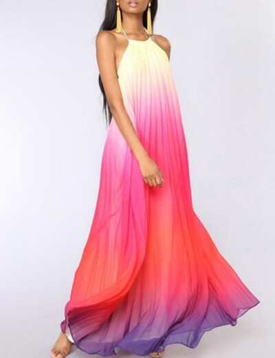 Pavasaris ir vasara naujo stiliaus Europos ir Amerikos moteriški drabužiai Atvira nugara paplūdimio suknelė Halter Chiffon Dress