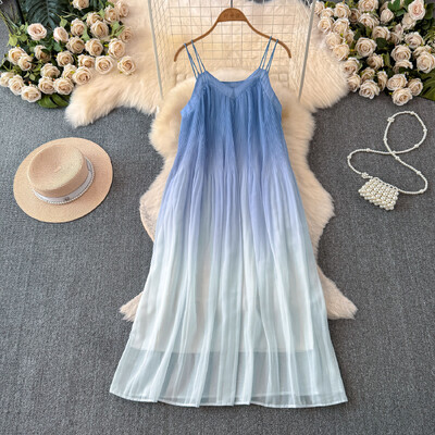 EWQ suvine vabaaja plisseeritud sling-kleit naistele. Varrukateta A-kujulised varrukateta kleidid, mitmekülgsed 2024. aasta uued rõivad 27C656