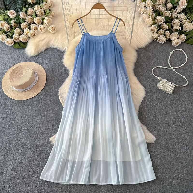 EWQ suvine vabaaja plisseeritud sling-kleit naistele. Varrukateta A-kujulised varrukateta kleidid, mitmekülgsed 2024. aasta uued rõivad 27C656