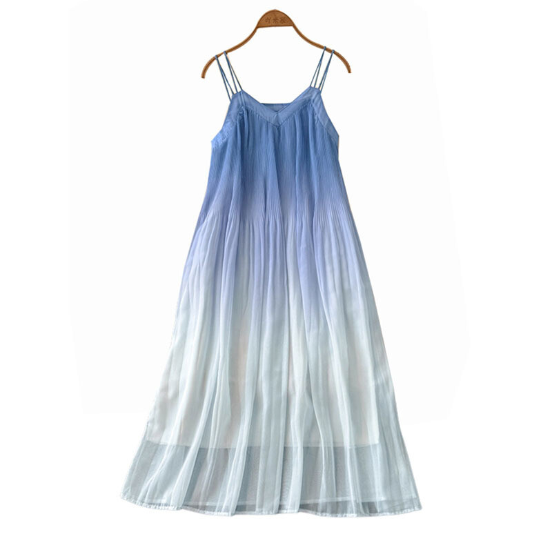 EWQ suvine vabaaja plisseeritud sling-kleit naistele. Varrukateta A-kujulised varrukateta kleidid, mitmekülgsed 2024. aasta uued rõivad 27C656