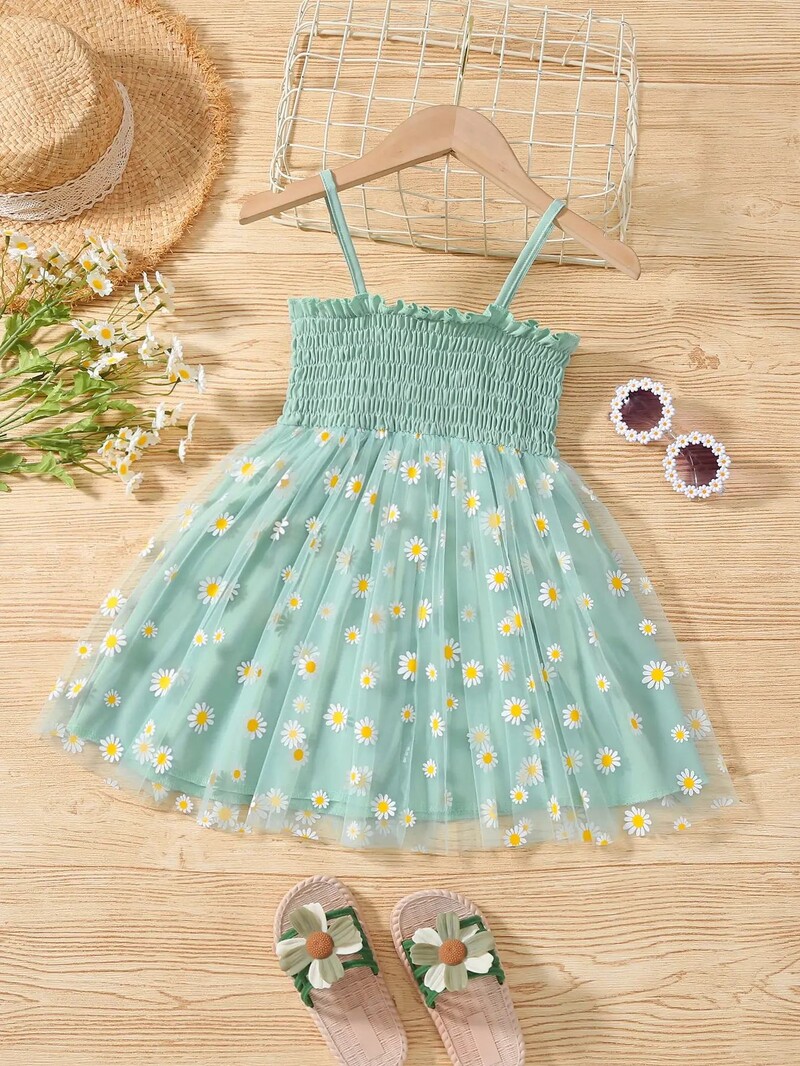 Rochie de vară fete cu bretele arc rochie prințesă fustă tifon flori 4-7a