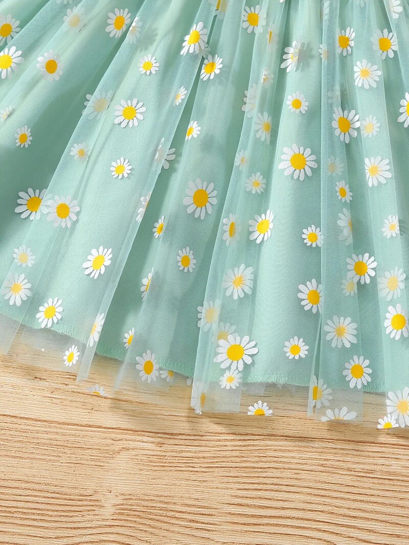 Rochie de vară fete cu bretele arc rochie prințesă fustă tifon flori 4-7a