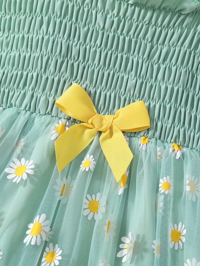 Rochie de vară fete cu bretele arc rochie prințesă fustă tifon flori 4-7a