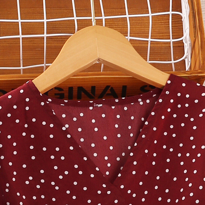 Rochie ocazională copii pentru fete vara 2023 noi copii cu mâneci scurte cu decolteu în V cu imprimeu cu puncte Rochie roșie prințesă Îmbrăcăminte la modă 7-14 ani