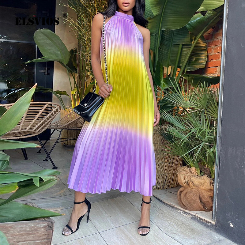 Moteriška laisvalaikio laisvų apynasrių klostuota maxi suknelė moteriška madinga lapų spauda be rankovių paplūdimio Boho suknelė Elegantiška apynasriu ilga vakarėlio suknelė