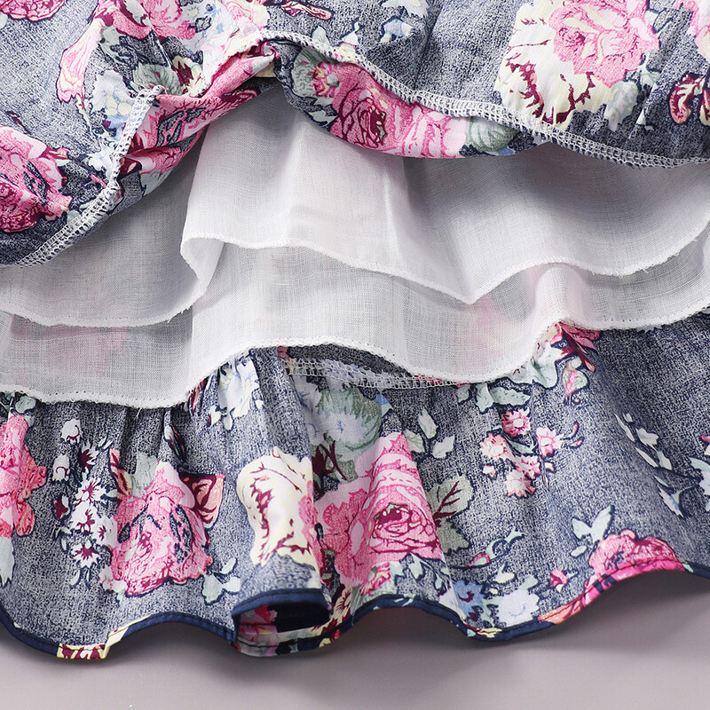 Ameerika ja Euroopa stiilis lilleline teksakleit 2–16-aastastele tüdrukutele noortele vööga vabaaja kleit lastele teismeliste moodsad suvekleidid