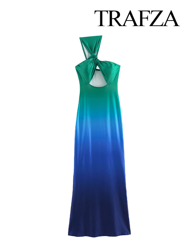 TRAFZA naiste gradientvärviga seksikas õõnsa kaunistusega peokleit Elegantne naiste asümmeetriline kondita kleit suveriided Y2K