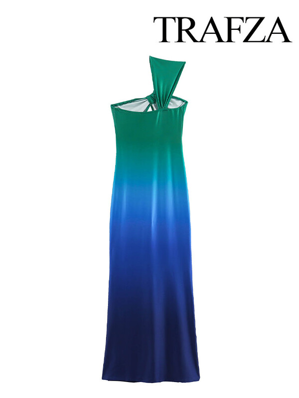 TRAFZA naiste gradientvärviga seksikas õõnsa kaunistusega peokleit Elegantne naiste asümmeetriline kondita kleit suveriided Y2K