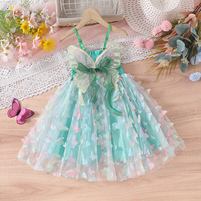 Φόρεμα για κορίτσια μόδας με κορδέλα πεταλούδα 2024 Καλοκαίρι Παιδικά Φτερά Διχτυωτό Φόρεμα Παιδικό Παιδικό Φόρεμα Πριγκίπισσας