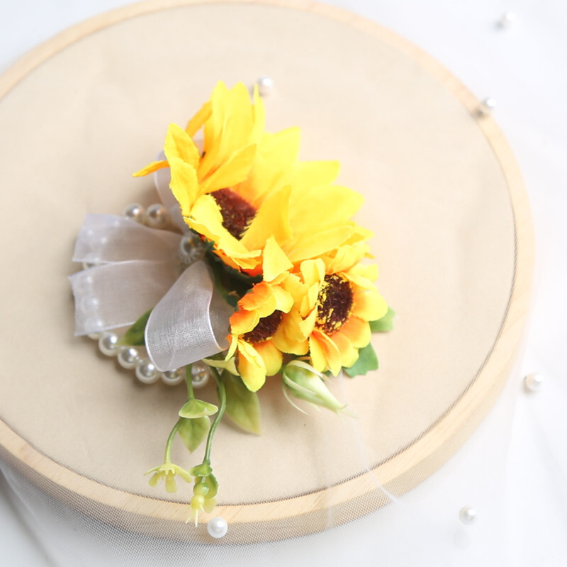 Saulėgrąžų saulėgrąžų korsas vyrams ir moterims Vestuvių nuotaka ir jaunikis Korsas riešo gėlė Kalėdų dovana galvos gėlė plaukų aksesuarai