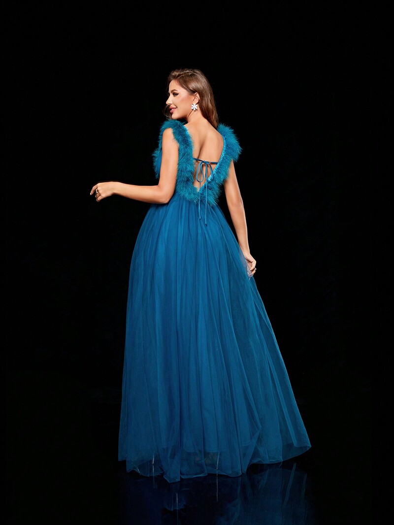 Mgiacy, mărime mare, plasă în V adâncă, plasă transparentă, fustă plină, rochie de seară, rochie de bal, rochie de petrecere, rochie de domnișoară de onoare