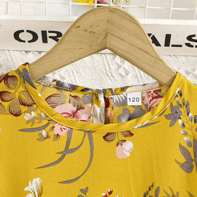 Haljina za djecu od 5-14 godina Rođendanska slatka cvjetna suknja s naboranim rukavima Princess haljine Ootd za djevojčice