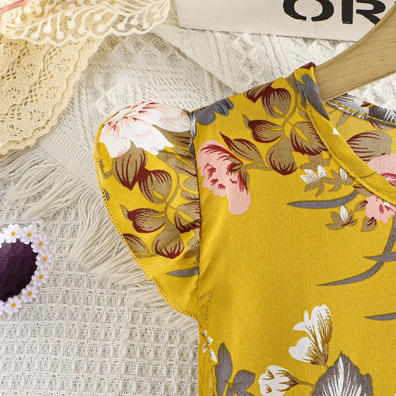 Haljina za djecu od 5-14 godina Rođendanska slatka cvjetna suknja s naboranim rukavima Princess haljine Ootd za djevojčice