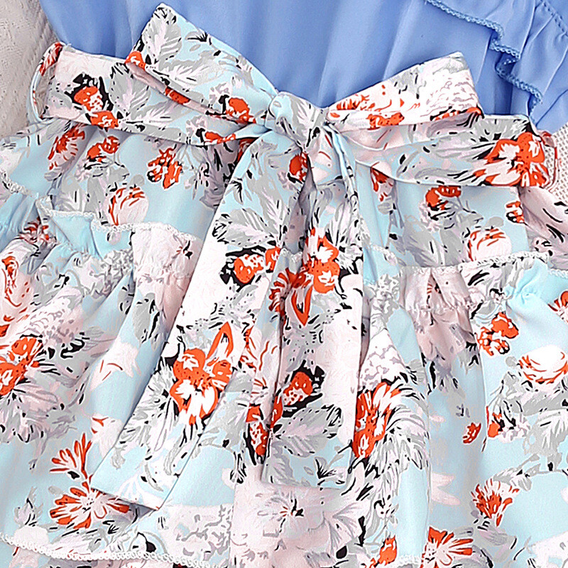 Laste vabaaja vestikleit tüdrukutele, 2023. aasta suvi, uus laste varrukateta lillemustriga printsessi kihiline kleit, vöörõivad 5–14 a