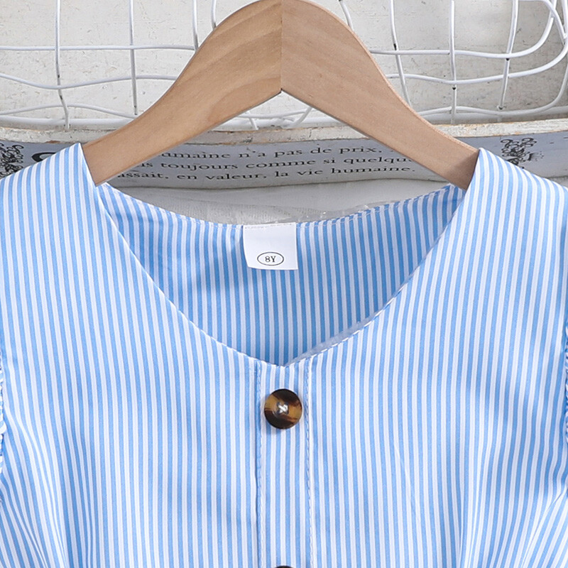 Suvekleit 8-14-aastastele tüdrukutele, V-kaelusega nööbid, kaunistatud Väikeste lendavate varrukatega A-line seelik Värske mugav ja lahe