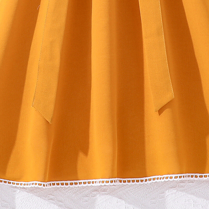 Lastele mõeldud vabaajakleit tüdrukutele, riided, uued lapsed, mood, kollased volangid, varrukateta A-kujuline elegantne printsesskleit 7-14 a.