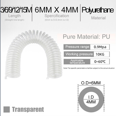 PU opružna cijev 3/6/9m metara Cijev crijeva kompresora zraka Spiralna pneumatska poliuretanska 6*4 mm 8*5 10*6.5 Teleskopski alat
