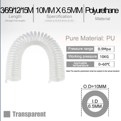 PU opružna cijev 3/6/9m metara Cijev crijeva kompresora zraka Spiralna pneumatska poliuretanska 6*4 mm 8*5 10*6.5 Teleskopski alat