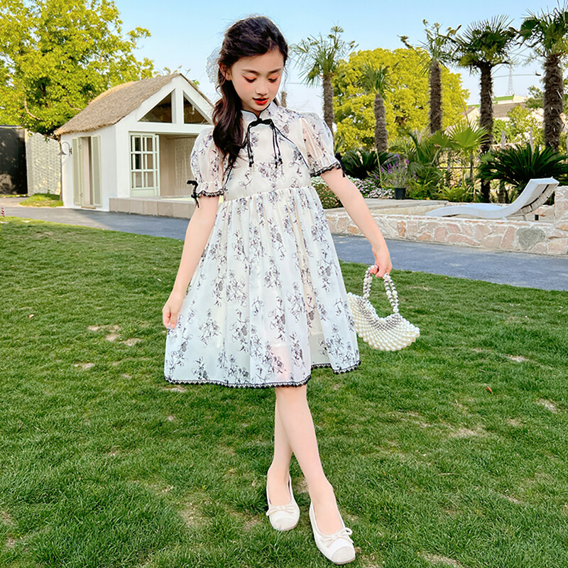 Vaikiški drabužiai Gėlių raštų suknelės mergaitėms Vasaros Vaikiškos Suknelės Laisvalaikio stiliaus kostiumas mergaitėms 6 8 10 12 14